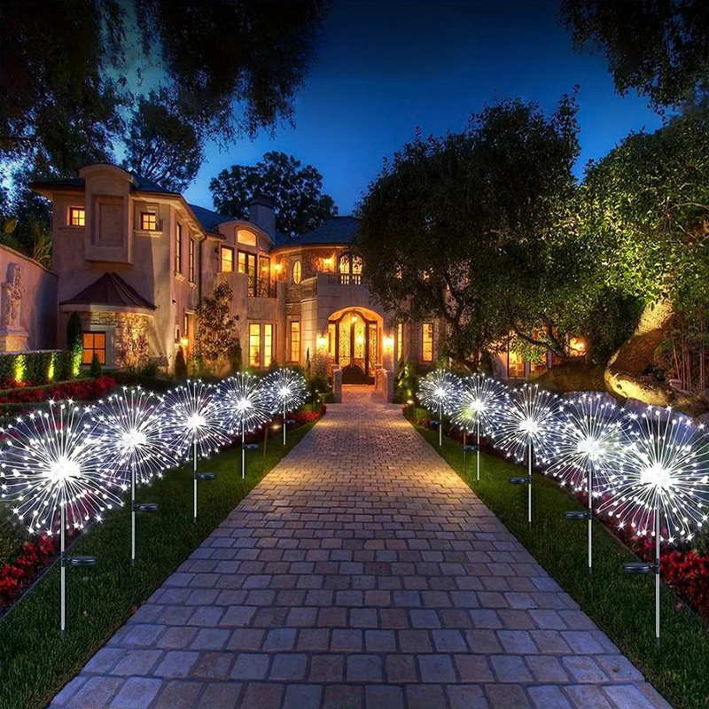 Luzes Solares de Fogos de Artifício para Jardim - 8 Modos Kit com 4