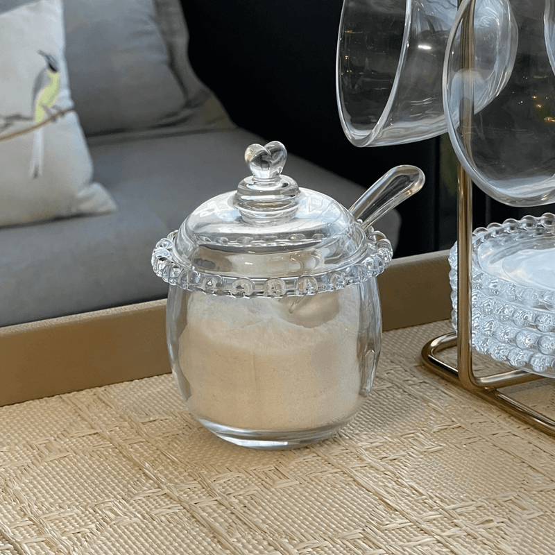 Açucareiro de Cristal Chumbo com Colher e Detalhes em Formato de Coração