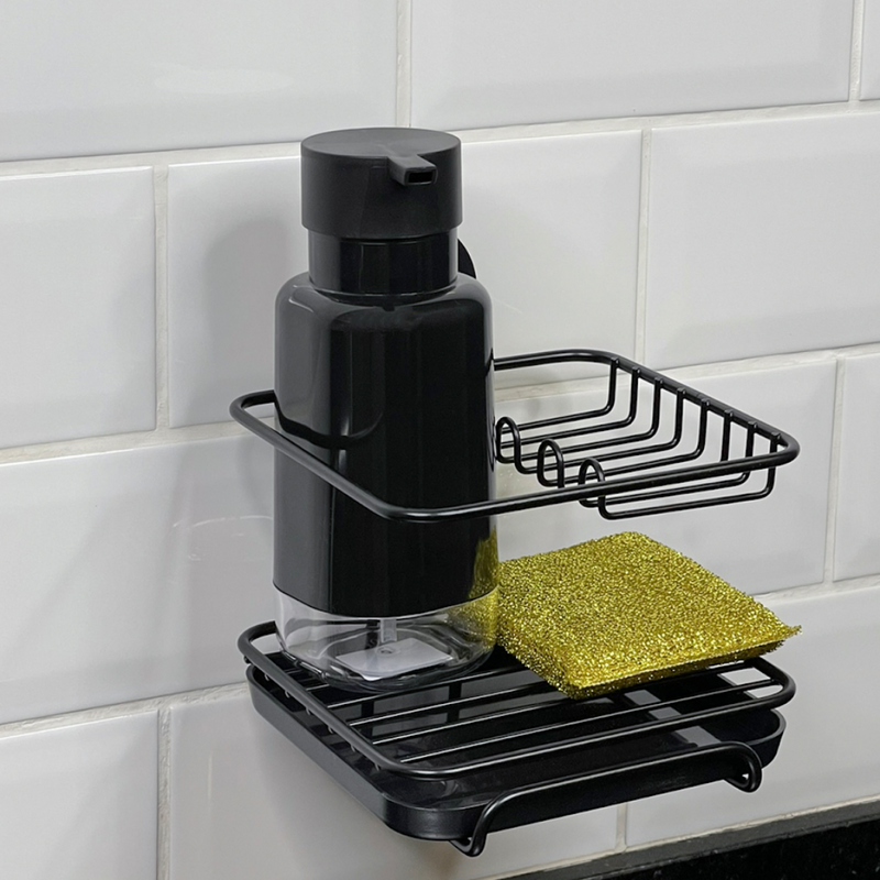 Dispenser Porta Detergente Premium Trium 500ml Preto Fechado