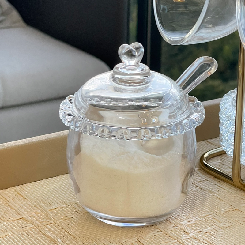 Açucareiro de Cristal Chumbo com Colher e Detalhes em Formato de Coração