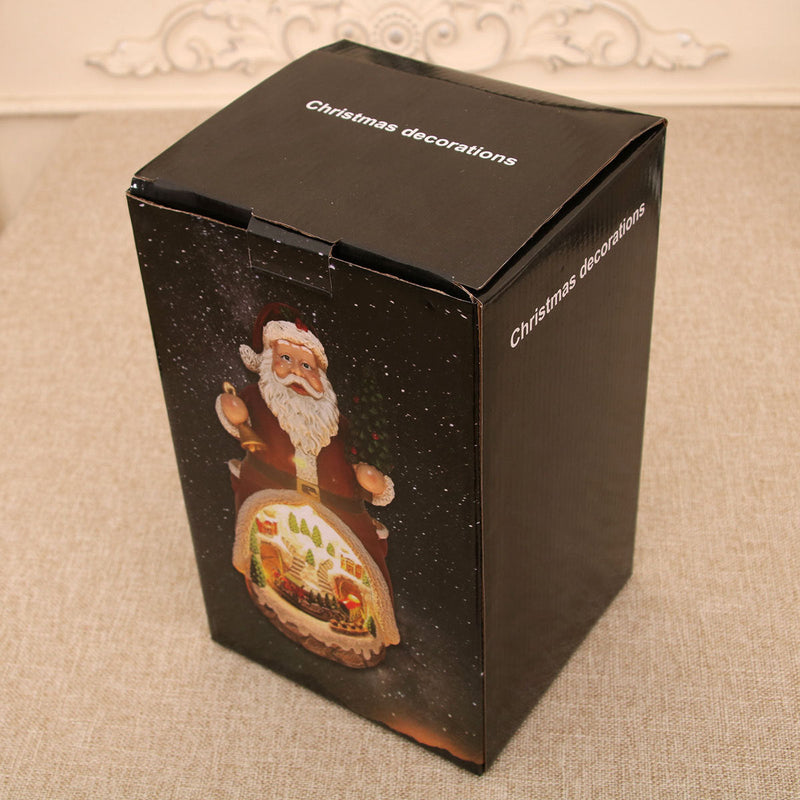 Caixa de Música Natalina | Estatueta Iluminada com Papai Noel e Boneco de Neve