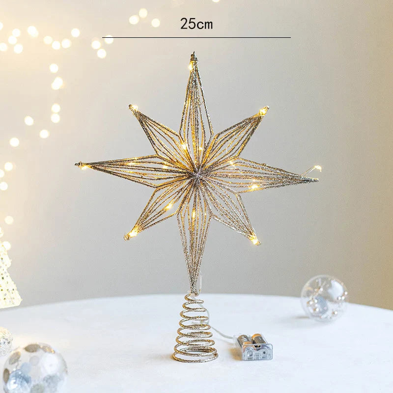 Topper de Árvore de Natal Estrela | Iluminação LED Dourada