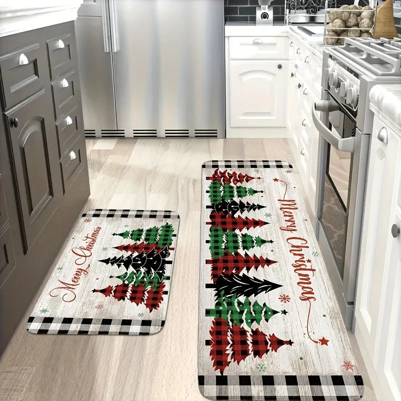 Tapete Natalino Antiderrapante de Flanela para Cozinha