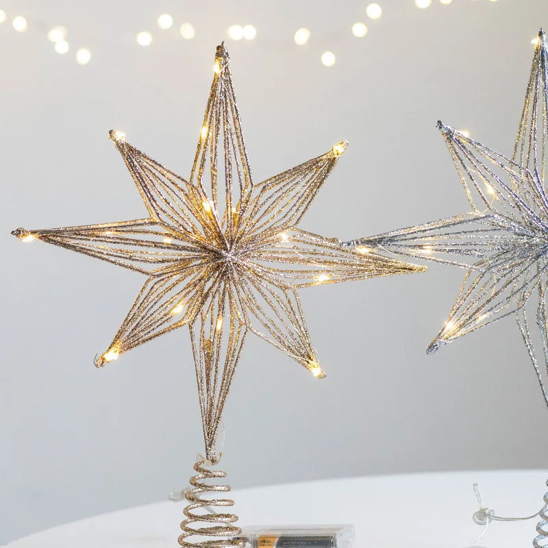Topper de Árvore de Natal Estrela | Iluminação LED Dourada