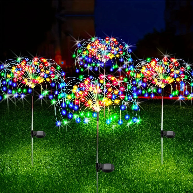 Luzes Solares de Fogos de Artifício para Jardim - 8 Modos Kit com 4