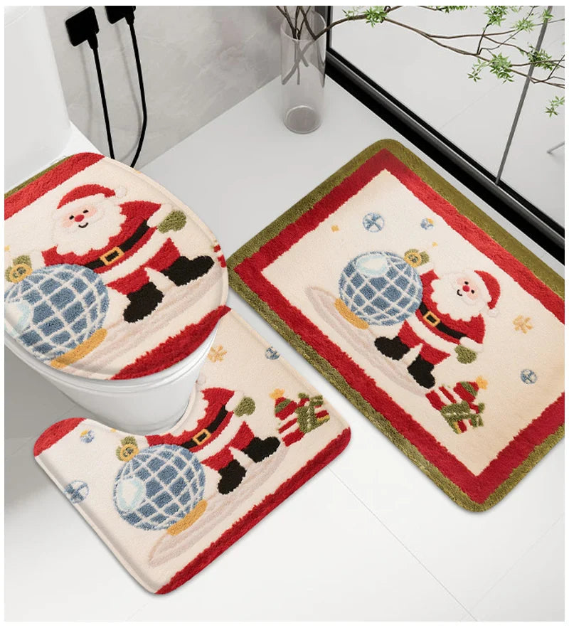 Tapete Natalino de Banheiro | Conjunto Flanela Antiderrapante