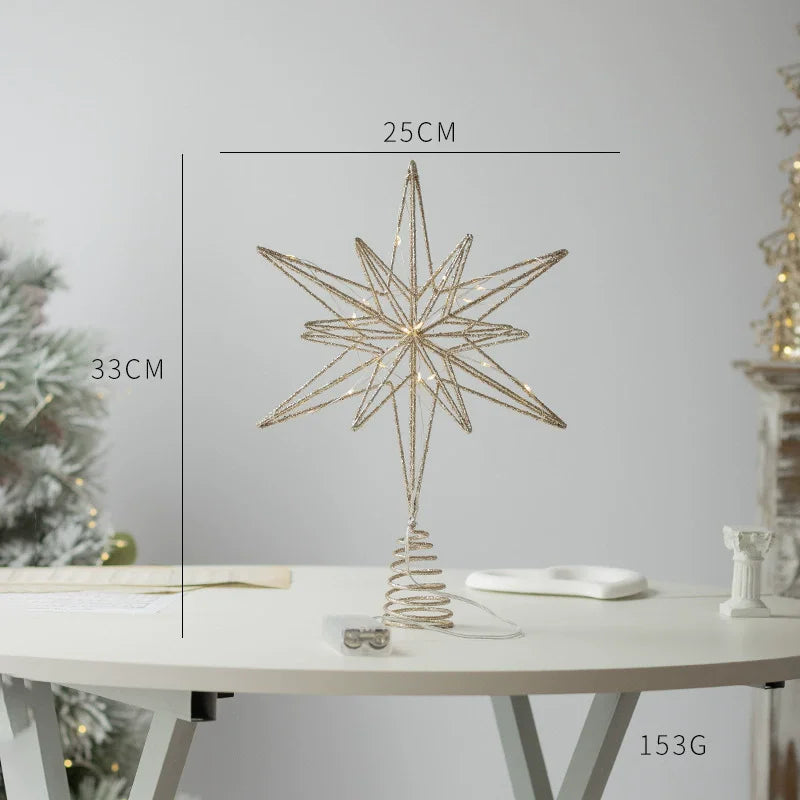 Topper de Árvore de Natal Estrela | Iluminação LED Dourada