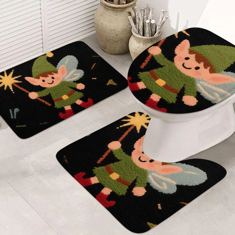 Tapete Natalino de Banheiro | Conjunto Flanela Antiderrapante