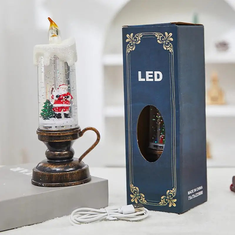 Vela LED Globo de Neve Natalina com Flocos Brilhantes