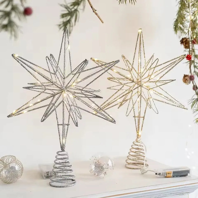 Topper de Árvore de Natal Estrela | Iluminação LED Dourada