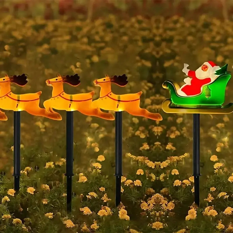 Luzes Solares Natalinas | Papai Noel & Alce | Decoração Exterior
