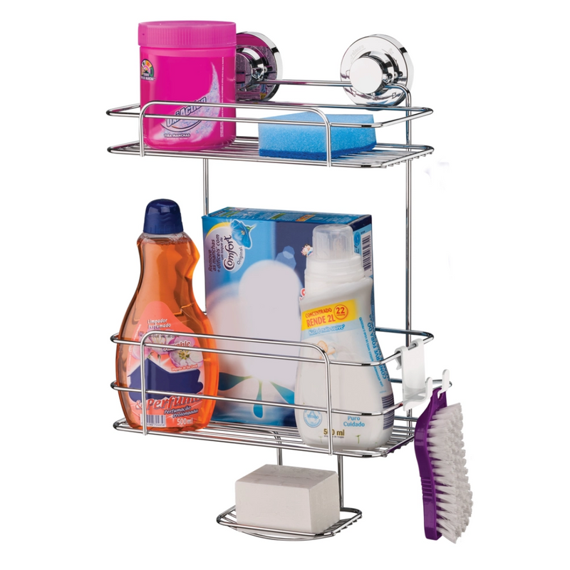 Suporte para Shampoo Sabonete Aço Fixação Ventosas