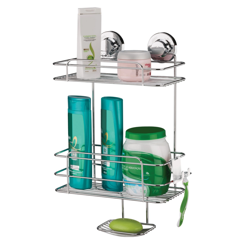 Suporte para Shampoo Sabonete Aço Fixação Ventosas