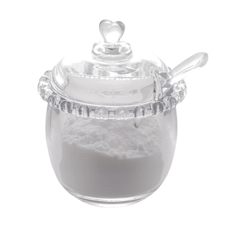 Açucareiro de Cristal Chumbo com Colher e Detalhes em Formato de Coração