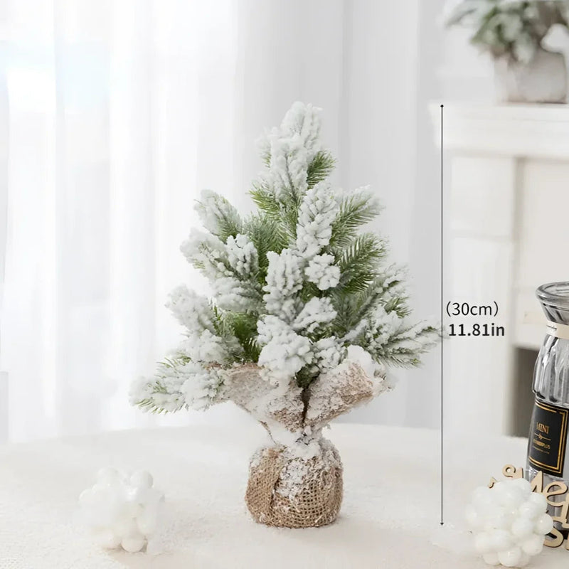 Árvore de Natal Artificial com Neve e Luzes Quentes de Mesa