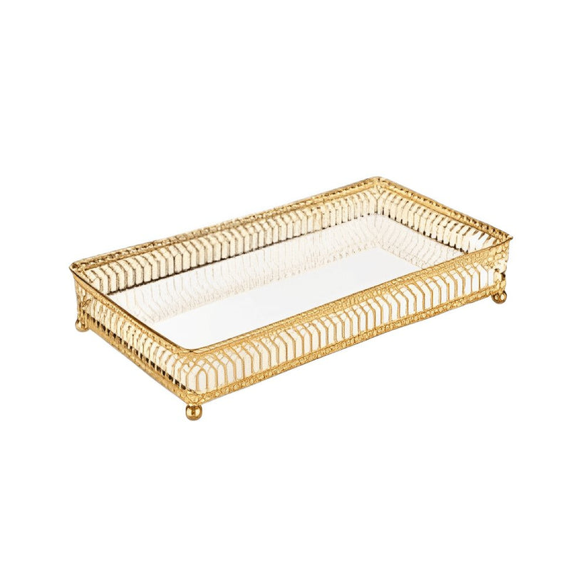 Bandeja Dourada em Metal com Espelho