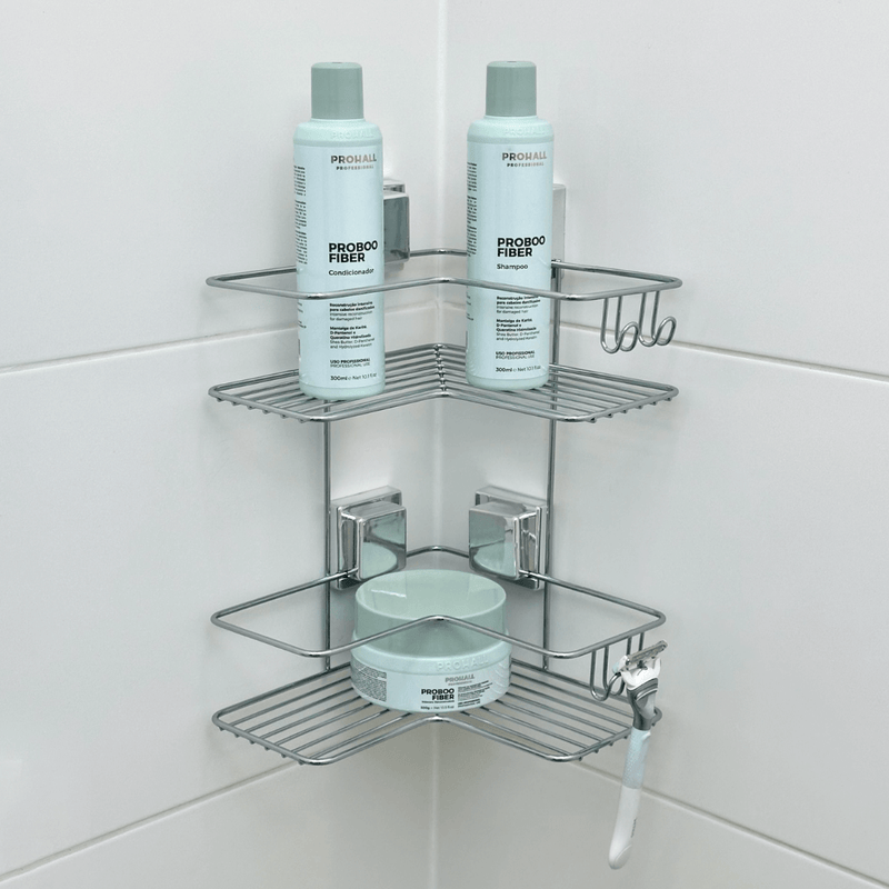 Cantoneira Porta Shampoo Dupla de Canto com Ventosa Cromado