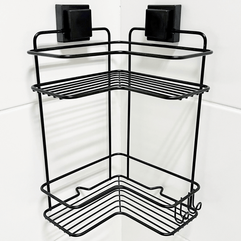 Prateleira de Canto Dupla com Ventosa Preta