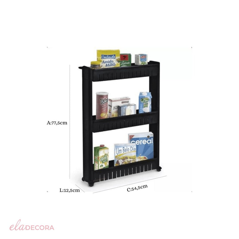 Carrinho Organizador Prateleira Multiuso Com Rodízios Preto