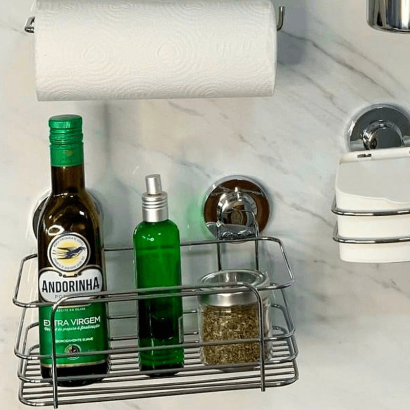 Cesto Multiuso com Ventosas Cromado