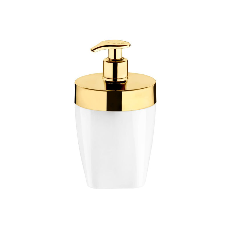 Dispenser Porta Sabonete Liquido Branco com Dourado 16cm