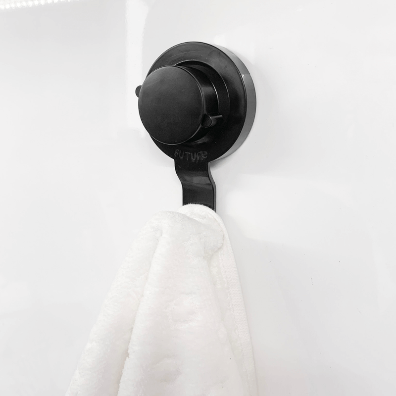 Gancho de Parede Preto Fosco com Ventosa Resistente 10,5cm