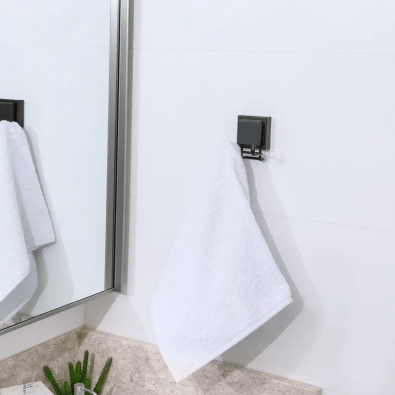 Gancho Duplo de Parede Ventosa Preto Fosco Suporta 3KG