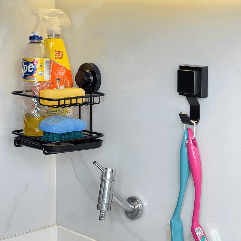 Gancho Multiuso com Ventosa Preto Fosco