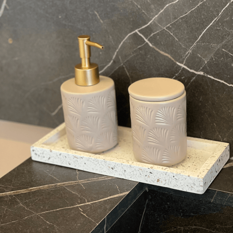 Jogo para Banheiro Leaf em Ceramica Nude 2 Peças