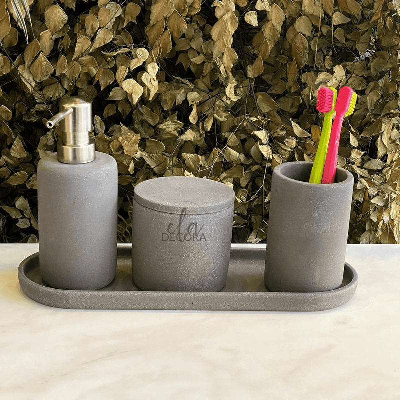 Kit para Banheiro Cimento Cinza 4 Peças