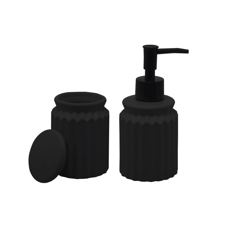 Kit para Banheiro em Cerâmica Stripes Preto 2 Peças