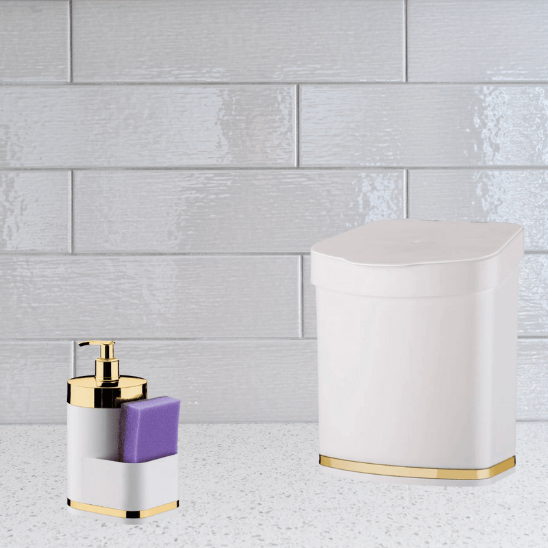 Lixeira 2,5 Litros Branco e Dourado