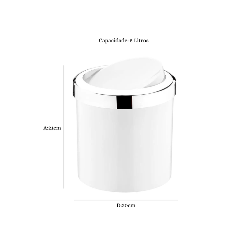 Lixeira Basculante 5 Litros Branca com Cromado