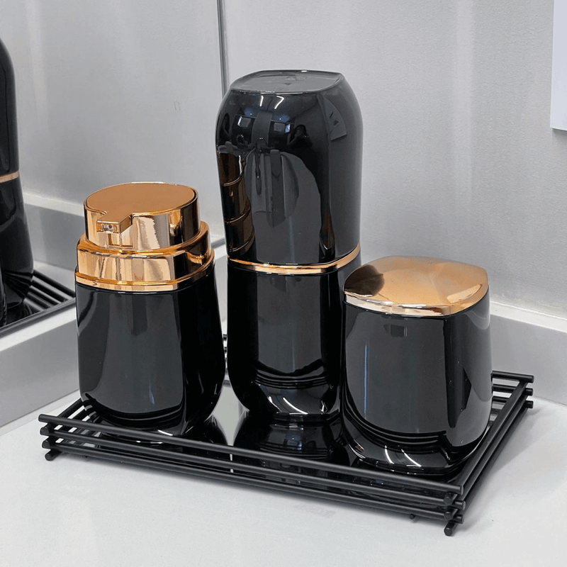 Porta Escova e Creme Dental Tampa Preto com Dourado