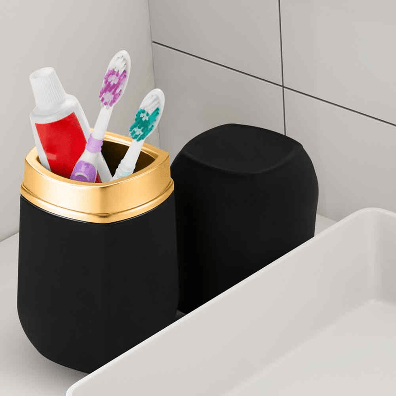 Porta Escova e Creme Dental Tampa Preto com Dourado