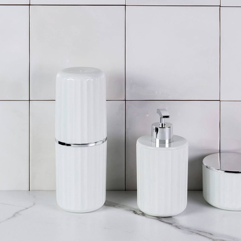 Porta Escovas Groove Branco e Cromado