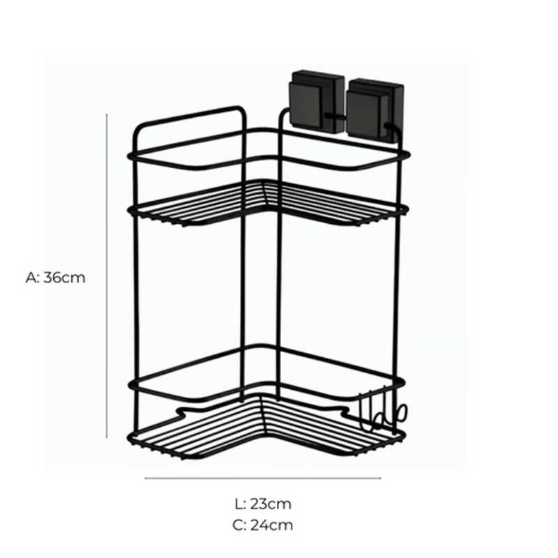 Prateleira de Canto Dupla com Ventosa Preta