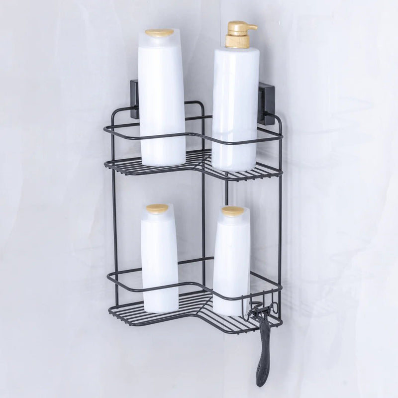 Prateleira de Canto Dupla com Ventosa Preta