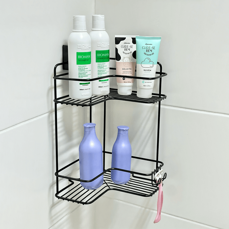 Prateleira de Canto Dupla com Ventosa Preta