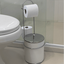 Suporte Papel Higiênico de Chão com Lixeira Branca