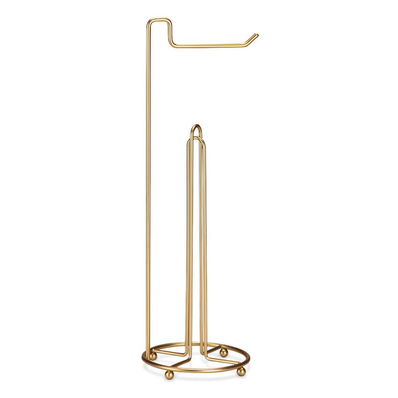 Suporte Porta Papel Higienico de Chão Triplo Dourado Fosco