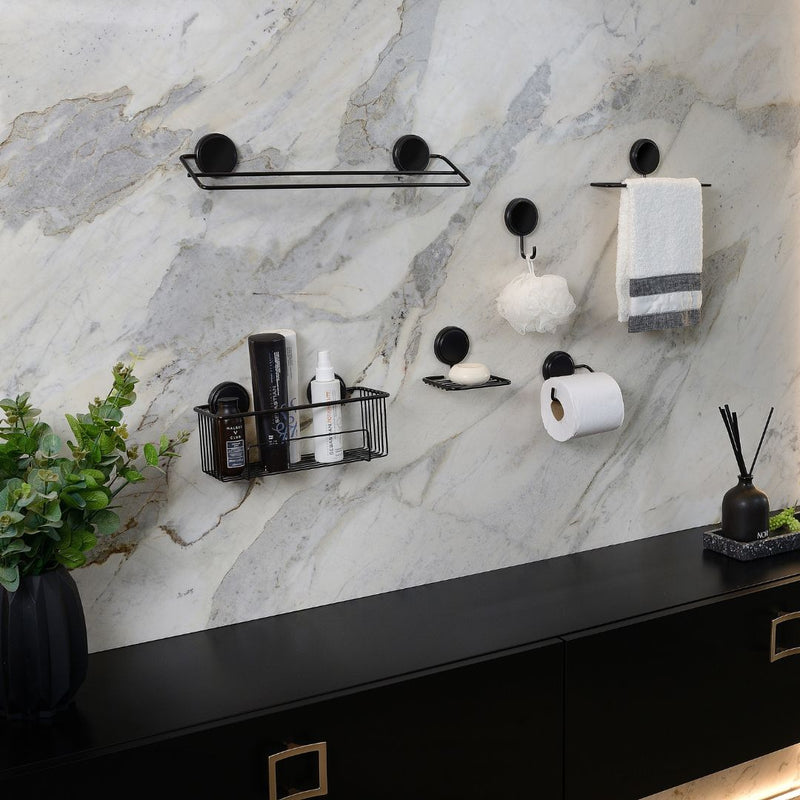 Toalheiro de Lavabo Fixação por Adesivo Preto Fosco 25cm